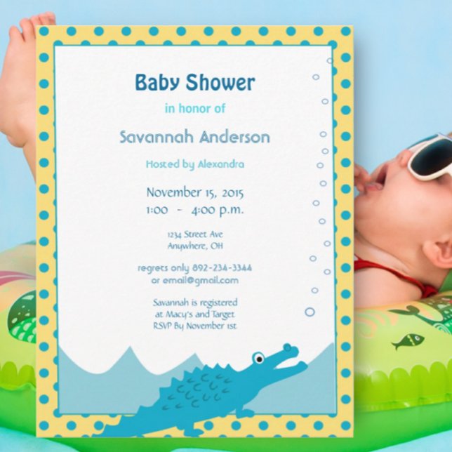 Blue and Yellow Alligator Baby Boy Shower Invitation (Creator Uploaded)