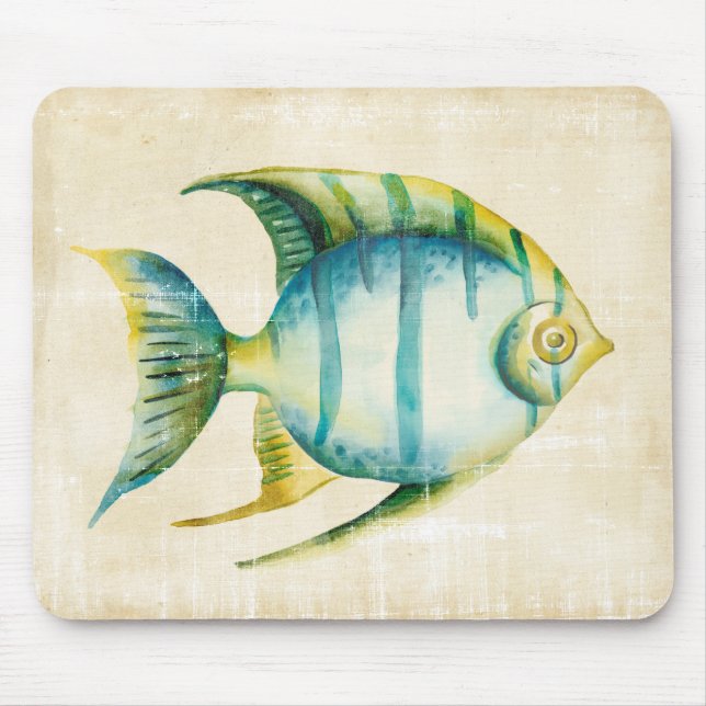 Blue and Yellow Aquarium Fish Mouse Pad (Front)