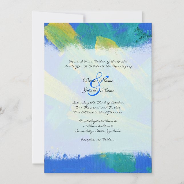 Blue and Yellow Artistic Wedding Invitation (Front)