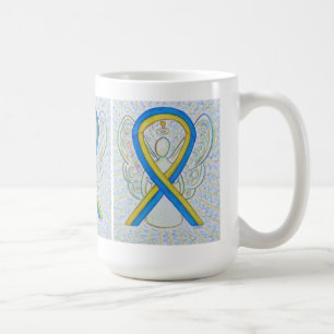 Blue and Yellow Awareness Ribbon Angel Art Mug