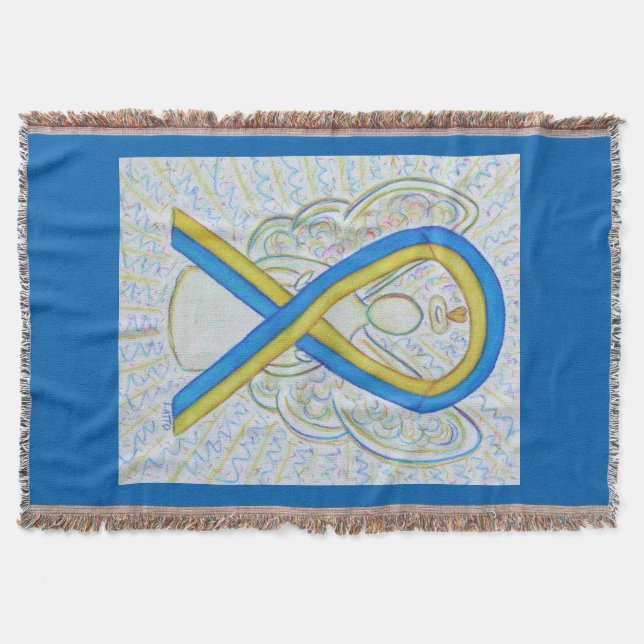 Blue and Yellow Awareness Ribbon Angel Blanket (Front)