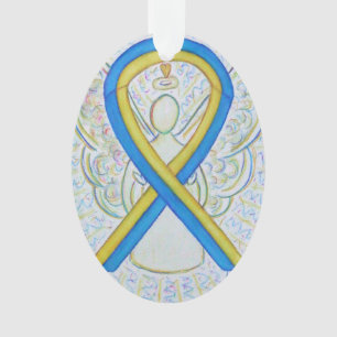 Blue and Yellow Awareness Ribbon Angel Ornament