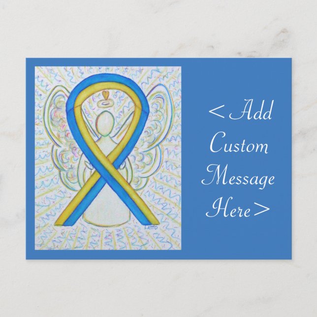 Blue and Yellow Awareness Ribbon Angel Postcard (Front)