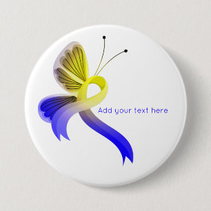 Blue and Yellow Awareness Ribbon Butterfly 7.5 Cm Round Badge