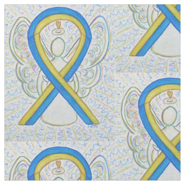 Blue and Yellow Awareness Ribbon Custom Material Fabric (Close Up)