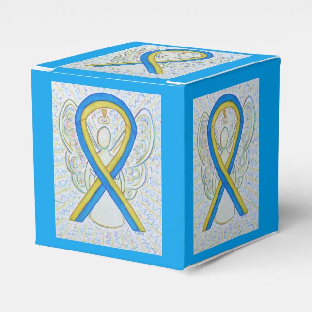 Blue and Yellow Awareness Ribbon Party Favour Box (Front Side)
