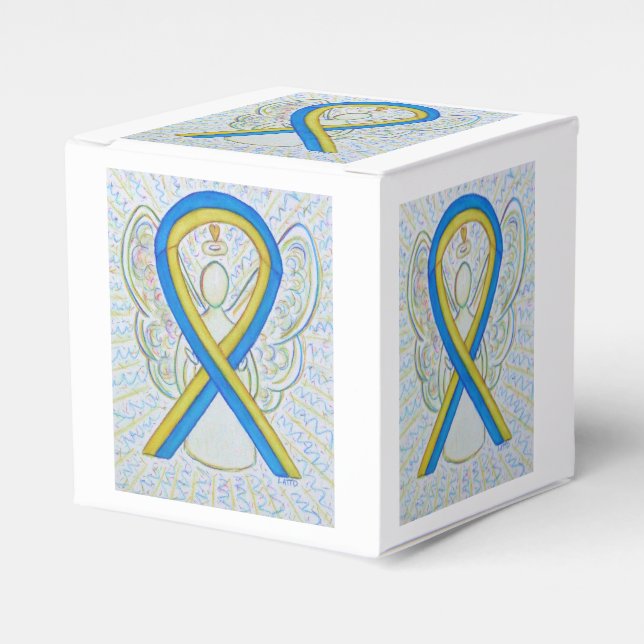 Blue and Yellow Awareness Ribbon Party Favour Box (Front Side)