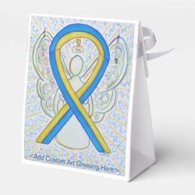Blue and Yellow Awareness Ribbon Party Favour Boxe Box (Back Side)