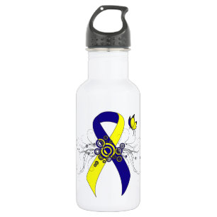 Blue and Yellow Awareness Ribbon with Butterfly 532 Ml Water Bottle