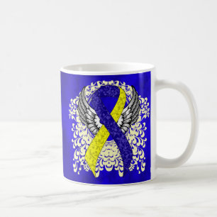 Blue and Yellow Awareness Ribbon with Wings Coffee Mug