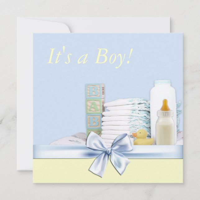 Blue and Yellow Baby Boy Shower Invitation (Front)
