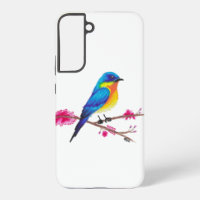 Blue and Yellow bird with Pink Flowers Drawing