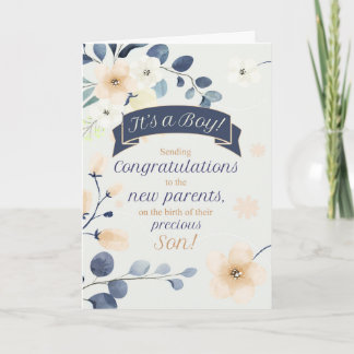 Blue and Yellow Blossoms New Baby Congratulations Card