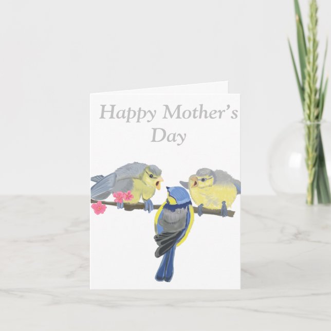 Blue and Yellow Bluetit Birds Editable  Card (Front)