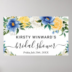 Blue and Yellow Boho Flowers Bridal Shower Welcome Poster