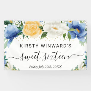 Blue and Yellow Boho Flowers Sweet 16 Welcome Banner