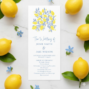 Blue and Yellow Botanical bright wedding Programme