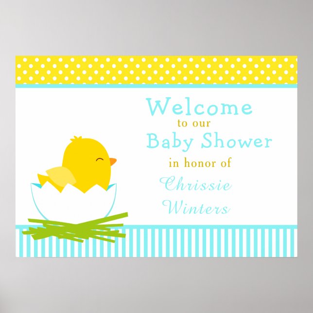 Blue and Yellow Boy Chick Baby Shower Party Poster (Front)