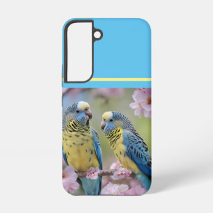 Blue And Yellow Budgies In Pink Blossom Tree, Samsung Galaxy Case