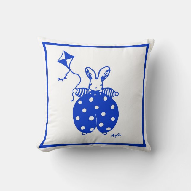 Blue and yellow bunny with kite pillow (Front)