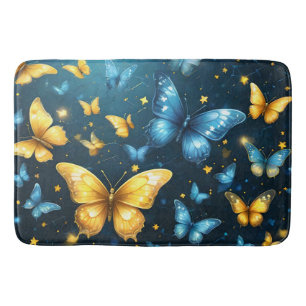 Blue And Yellow Butterflies Flying, Bath Mat