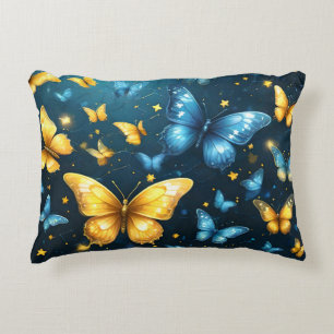 Blue And Yellow Butterflies Flying, Decorative Cushion