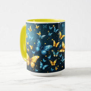 Blue And Yellow Butterflies Flying, Mug