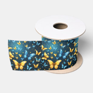 Blue And Yellow Butterflies Flying, Satin Ribbon