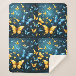 Blue And Yellow Butterflies Flying, Sherpa Blanket