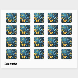 Blue And Yellow Butterflies Flying, Square Sticker