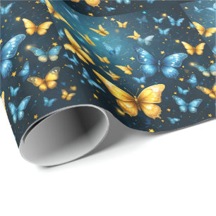 Blue And Yellow Butterflies Flying, Wrapping Paper
