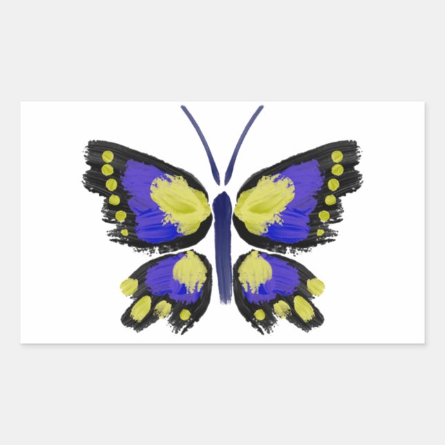 Blue and Yellow Butterfly Rectangular Sticker (Front)