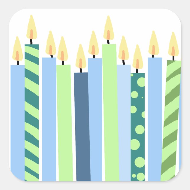 Blue and Yellow Candles Boys Birthday Square Sticker (Front)