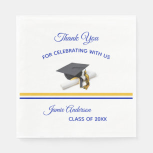 Blue and Yellow Cap & Tassel Graduation Party Napkin