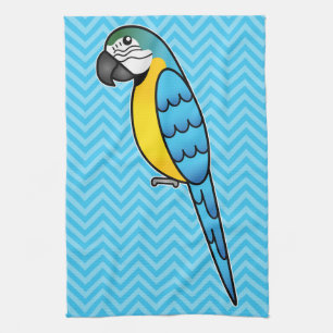 Blue And Yellow Cartoon Macaw Parrot Bird Tea Towel