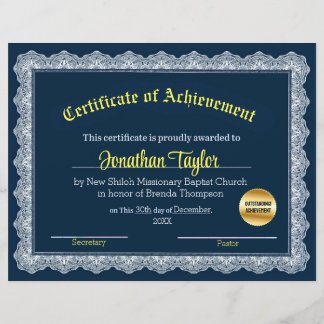 Blue and Yellow Certificate of Achievement