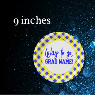 Blue and Yellow Chequered 9 inch Round Party Paper Plate