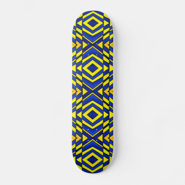Blue and Yellow Chevron Pattern Skateboard (Front)