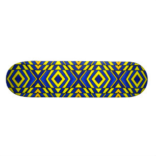 Blue and Yellow Chevron Pattern Skateboard