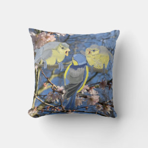 Blue and Yellow Chickadee family Cushion
