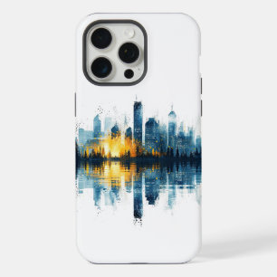 Blue and Yellow Cityscape Urban Panorama iPhone 15 Pro Max Case