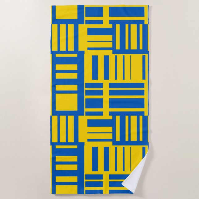 Blue And Yellow Colour Line Design Pattern Beach Towel (Front)