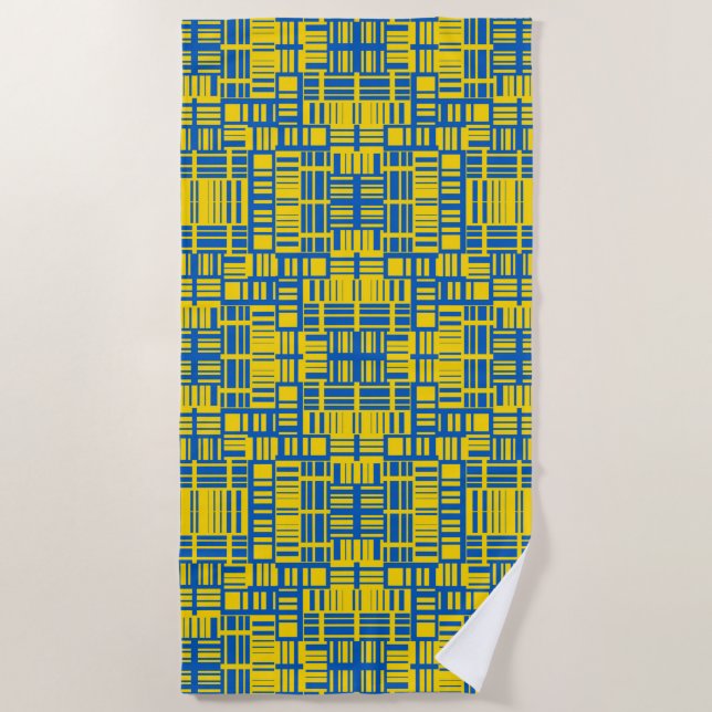 Blue And Yellow Colour Line Design Pattern Beach Towel (Front)