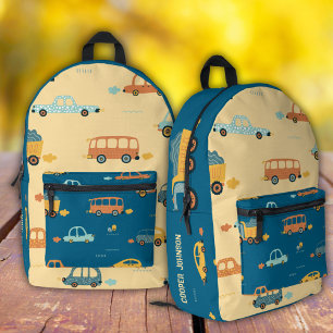 Blue and yellow custom car name boys backpack