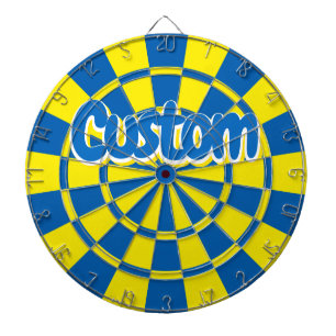 Blue and Yellow Customisable White Outlined Text Dartboard