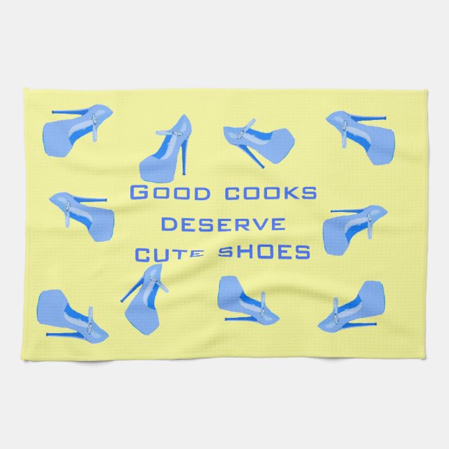 Blue and Yellow Cute Shoes Tea Towel (Horizontal)