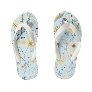 Blue and Yellow Daisy Pattern Kid's Jandals