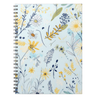 Blue and Yellow Daisy Pattern Notebook
