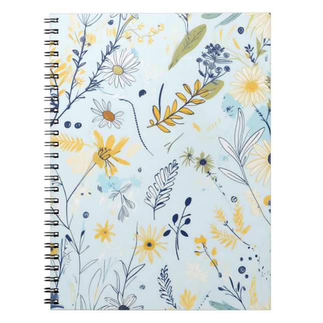 Blue and Yellow Daisy Pattern Notebook (Front)