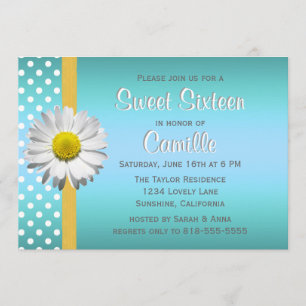 Blue and Yellow Daisy Sweet Sixteen Invitation